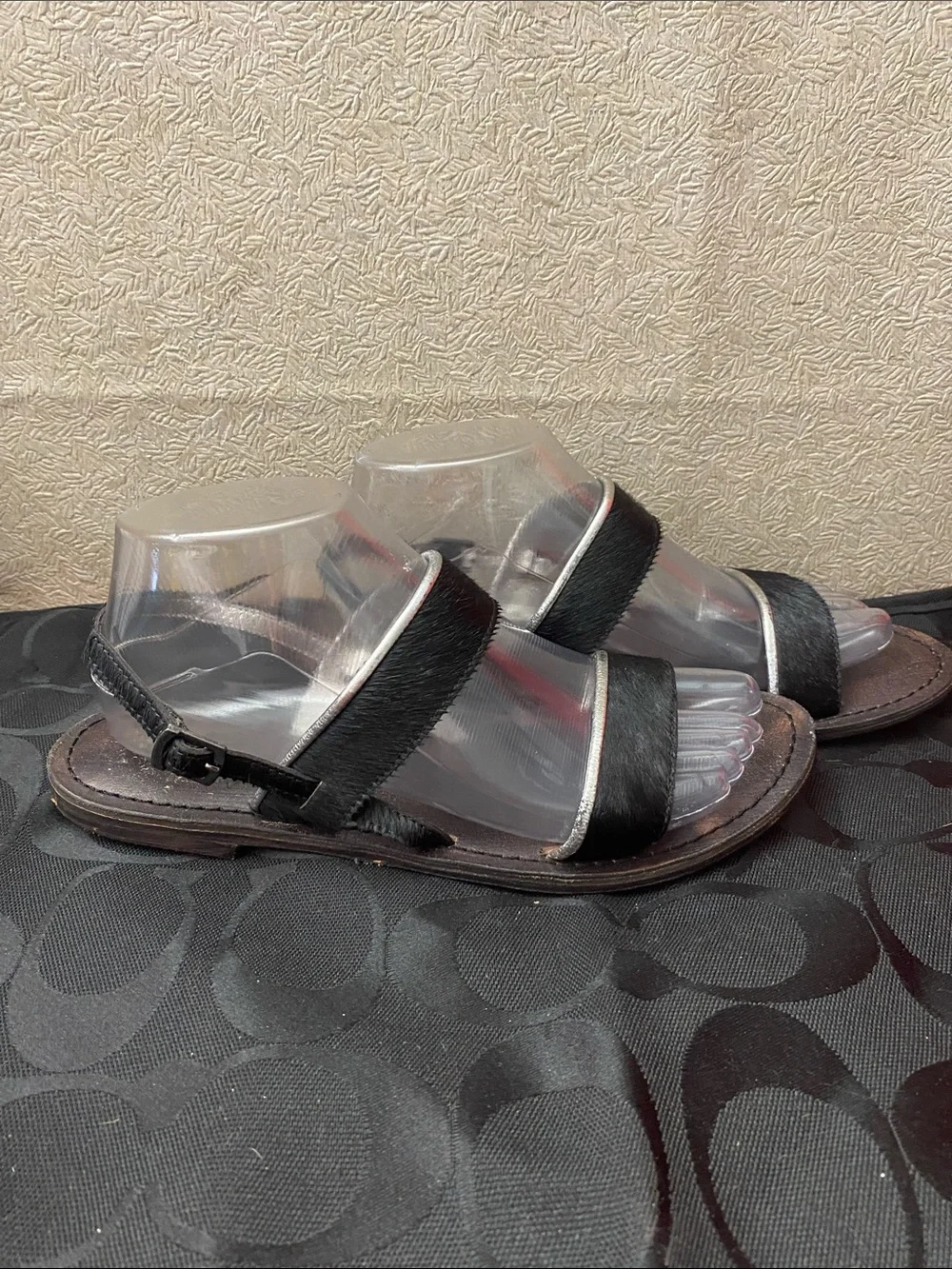 freebird Black Two-Strap Haircalf Slide Sandals
